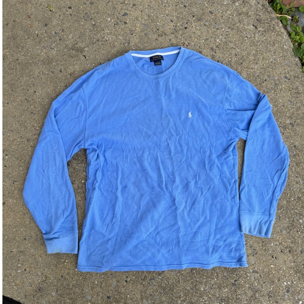 Polo Ralph Lauren Mens 2XL Blue Waffle Knit Thermal Long Sleeve Shirt Pony Logo